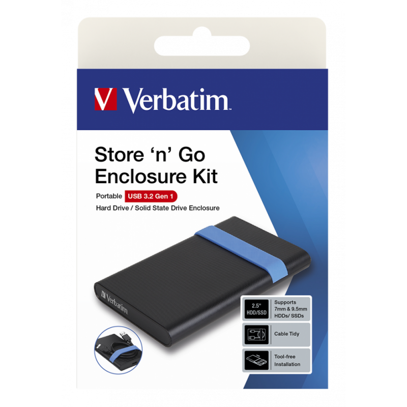 Кишеня зовнішня 2.5" Verbatim Store'n'Go, Black, USB3.2, 1xSATA HDD/SSD, живлення по USB (53106)