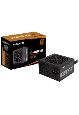 Блок живлення 450 Вт, Gigabyte P450B, Black, 80+ Bronze, Active PFC, 12 см, захист OPP/UVP/OVP/SCP/OCP (GP-P450B)