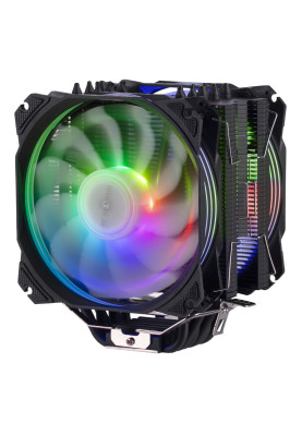 Кулер для процесора 2E Gaming Air Cool AC120D6, алюміній, мідні теплові трубки, 2x120 мм ARGB PWM, для Intel 115x/1200/1366/2011, AMD AMx/FMx, до 180 Вт (2E-AC120D6-ARGB)