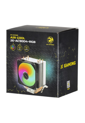 Кулер для процесора 2E Gaming Air Cool AC90D4, алюміній, мідні теплові трубки, 1x90 мм RGB PWM, для Intel 115x/1200/1366, AMD AMx/FMx, до 130 Вт (2E-AC90D4-RGB)