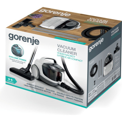 Пилосос Gorenje VCEA01GACWCY, White, 800W, безмішковий, сухе прибирання, об'єм 2.2л, телескопічна трубка, насадки: міні насадка 2шт/універсальна щітка