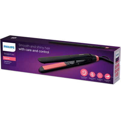Випрямляч (Праска) для волосся Philips StraightCare Essential BHS376/00, Black/Pink, температура нагрівання 160/230°C, температурні режими 6, автоматичне вимкнення, блокування кнопок, термостат, технологія ThermoProtect