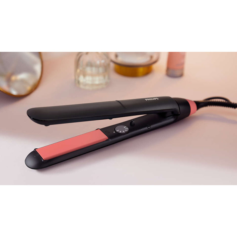 Випрямляч (Праска) для волосся Philips StraightCare Essential BHS376/00, Black/Pink, температура нагрівання 160/230°C, температурні режими 6, автоматичне вимкнення, блокування кнопок, термостат, технологія ThermoProtect