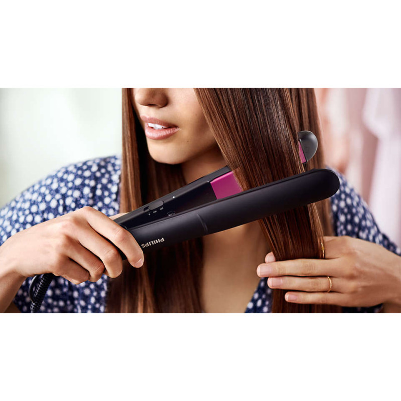 Праска для волосся Philips StraightCare Essential BHS375/00, Black/Pink, температура нагрівання 180/220°C, температурні режими 2, автоматичне вимкнення, блокування кнопок, термостат, технологія ThermoProtect