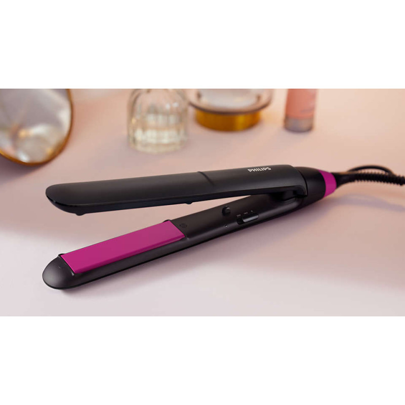 Праска для волосся Philips StraightCare Essential BHS375/00, Black/Pink, температура нагрівання 180/220°C, температурні режими 2, автоматичне вимкнення, блокування кнопок, термостат, технологія ThermoProtect