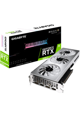 Відеокарта GeForce RTX 3060 Ti, Gigabyte, VISION OC (Limited Hash Rate), 8Gb GDDR6, 256-bit, 2xHDMI/2xDP, 1755/14000 MHz, 6-pin + 8-pin (GV-N306TVISION OC-8GD)