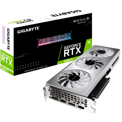 Відеокарта GeForce RTX 3060 Ti, Gigabyte, VISION OC (Limited Hash Rate), 8Gb GDDR6, 256-bit, 2xHDMI/2xDP, 1755/14000 MHz, 6-pin + 8-pin (GV-N306TVISION OC-8GD)