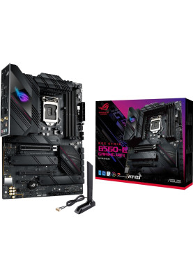 Мат.плата 1200 (B560) Asus ROG STRIX B560-E GAMING WIFI, B560, 4xDDR4, CrossFireX, Int.Video(CPU), 6xSATA3, 3xM.2, 1xPCI-E 16x 4.0, 1xPCI-E 16x 3.0, 2xPCI-E 1x 3.0, ALC4080, RTL8125B, WiFi 6, Bluetooth 5.2, 7xUSB3.2/7xUSB2.0, HDMI/DP, ATX