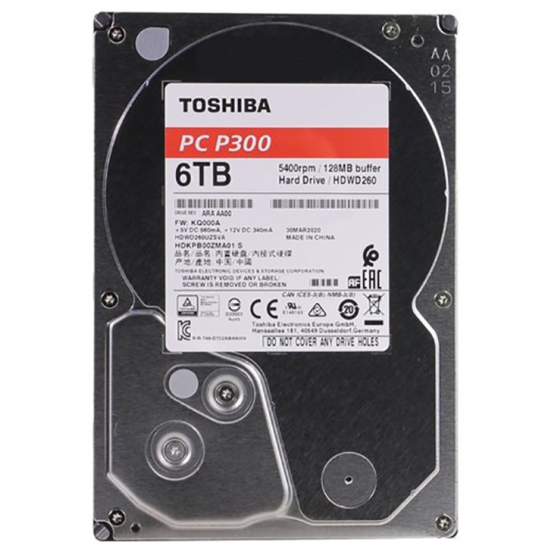 Жорсткий диск 3.5" 6Tb Toshiba P300, SATA3, 128Mb, 5400 rpm (HDWD260UZSVA)