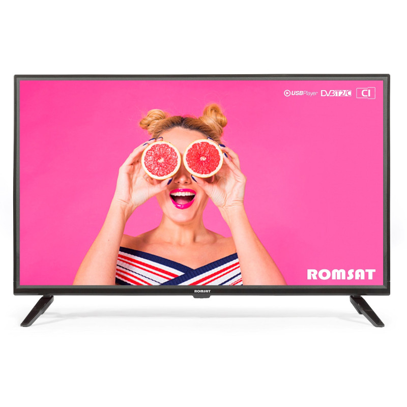 Телевізор 32" Romsat 32HQ2020T2, 1366х768, 60 Гц, DVB-T2/C, 3xHDMI/VGA, USB, VESA 100x100