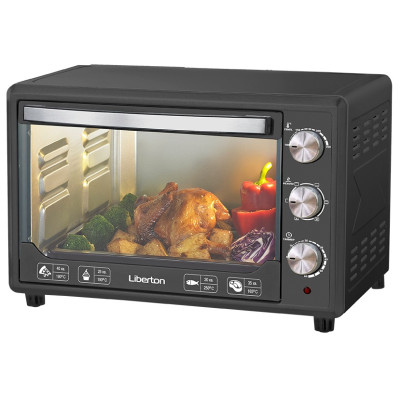 Електродуховка Liberton LEO-481 Graphite, 2000W, 48 л, конвекція, внутрішня підсвітка, механічне керування, індикатор роботи, таймер, 3 режими нагрівання, макс. температура нагріву 250°C, решітка для грилю, тримач для дека, деко