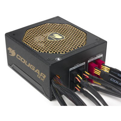 Блок живлення 1050W, Cougar GX 1050, Black, 140 мм, PFC, 80 Plus Gold, Modular, MB: 20+4 pin, CPU: 2 x 4+4 pin, VGA: 6 x 6+2 pin, 4xMolex, 10xSATA, захист OVP/OPP/SCP/UVP/OCP