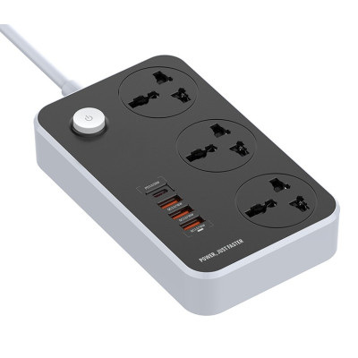 Фільтр мережевий 2 м ColorWay, Black, 3 x євророзетки, 3 x USB (Quick Charge 3.0 18W), 1 x USB Type-C (PD Apple-Specifit 20W), провід из міді (до 2500 Вт), 10A, захисні шторки, 160 x 97 x 33 мм (CW-CHU34PDB)
