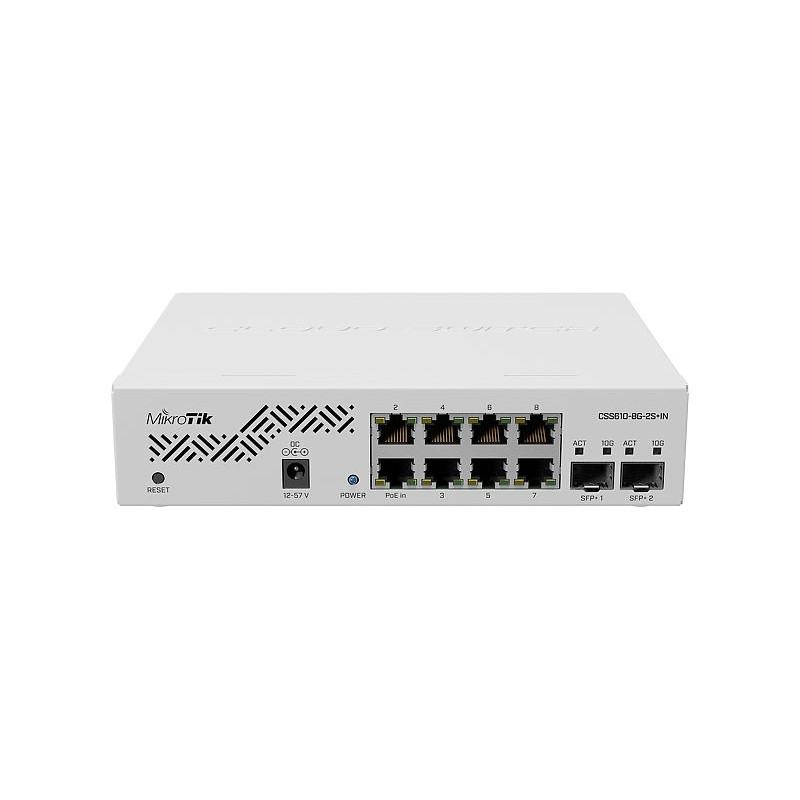 Комутатор MikroTik CSS610-8G-2S+IN, White, 2xSFP+, 8xGLan, IP20, 200х167х46 мм