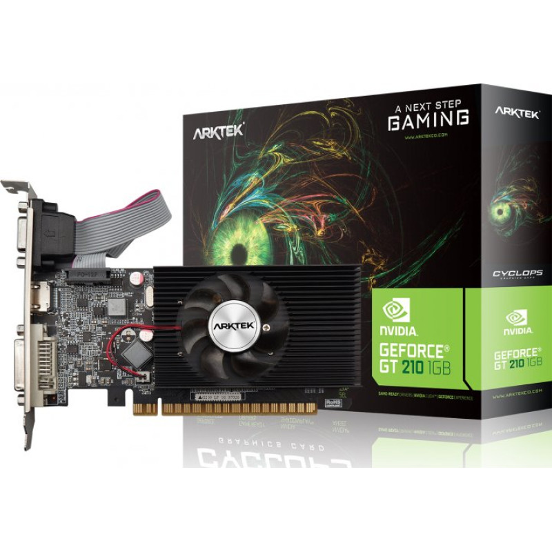 Відеокарта GeForce 210, Arktek, 1Gb GDDR3, 64-bit, VGA/DVI/HDMI, 520/1066 MHz (AKN210D3S1GL1)