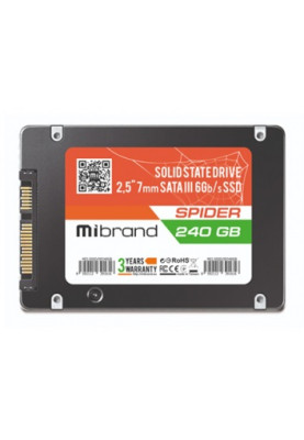 Твердотільний накопичувач 240Gb, Mibrand Spider, SATA3, 2.5", 3D TLC, 550/460 MB/s, Bulk (MI2.5SSD/SP240GB)