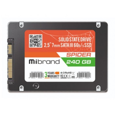 Твердотільний накопичувач 240Gb, Mibrand Spider, SATA3, 2.5", 3D TLC, 550/460 MB/s, Bulk (MI2.5SSD/SP240GB)