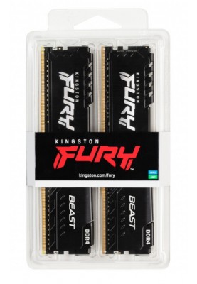 Пам'ять 16Gb x 2 (32Gb Kit) DDR4, 3600 MHz, Kingston Fury Beast, Black, 18-22-22, 1.35V, з радіатором (KF436C18BBK2/32)