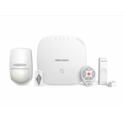 Комплект охоронної системи Hikvision DS-PWA32-NKST, White, бездротова панель управління DS-PWA32-HS x 1, датчик DS-PD2-P10P-W x 1, датчик DS-PD1-MC-WWS x1, 1 x стельовий монтажний кронштейн, 1 x настінний монтажний кронштейн, DS-PKFE-5 x 1