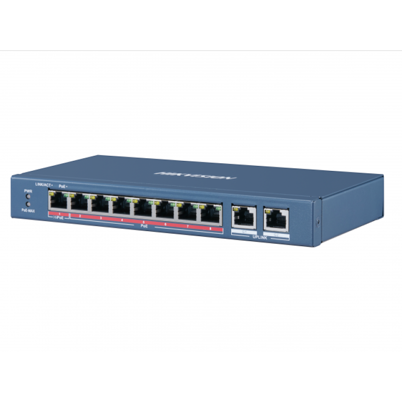 Комутатор Hikvision DS-3E0310HP-E, 7xPoE, 2xGigabit, 1xHiPoe, некерований, 217.6x27.8x103.35 мм
