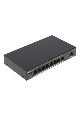 Комутатор Dahua DH-PFS3009-8ET1GT-96, Black, 8-портовий, POE, 8x10/100 Base-T PoE, 190х100х30 мм