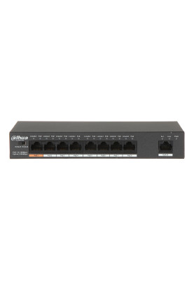 Комутатор Dahua DH-PFS3009-8ET1GT-96, Black, 8-портовий, POE, 8x10/100 Base-T PoE, 190х100х30 мм