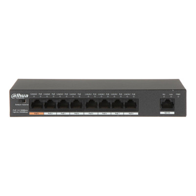 Комутатор Dahua DH-PFS3009-8ET1GT-96, Black, 8-портовий, POE, 8x10/100 Base-T PoE, 190х100х30 мм