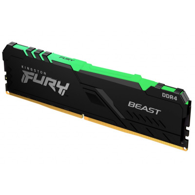 Пам'ять 16Gb DDR4, 3200 MHz, Kingston Fury Beast RGB, Black, 16-18-18, 1.35V, з радіатором (KF432C16BB1A/16)