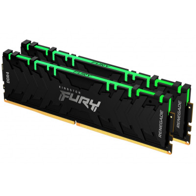 Пам'ять 8Gb x 2 (16Gb Kit) DDR4, 3200 MHz, Kingston Fury Renegade RGB, Black, 16-18-18, 1.35V, з радіатором (KF432C16RBAK2/16)