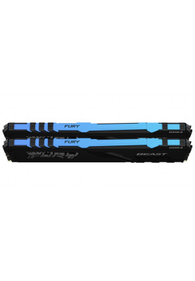 Пам'ять 16Gb x 2 (32Gb Kit) DDR4, 3200 MHz, Kingston Fury Beast RGB, Black, 16-18-18, 1.35V, з радіатором (KF432C16BB1AK2/32)