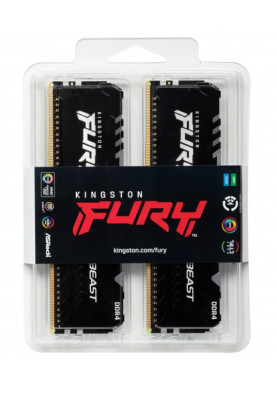 Пам'ять 16Gb x 2 (32Gb Kit) DDR4, 3200 MHz, Kingston Fury Beast RGB, Black, 16-18-18, 1.35V, з радіатором (KF432C16BB1AK2/32)