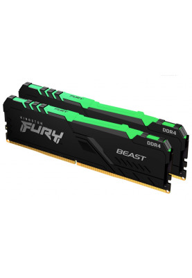 Пам'ять 16Gb x 2 (32Gb Kit) DDR4, 3600 MHz, Kingston Fury Beast RGB, Black, 18-22-22, 1.35V, з радіатором (KF436C18BBAK2/32)