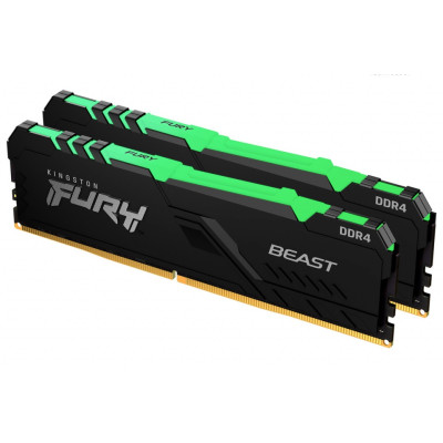 Пам'ять 16Gb x 2 (32Gb Kit) DDR4, 3600 MHz, Kingston Fury Beast RGB, Black, 18-22-22, 1.35V, з радіатором (KF436C18BBAK2/32)