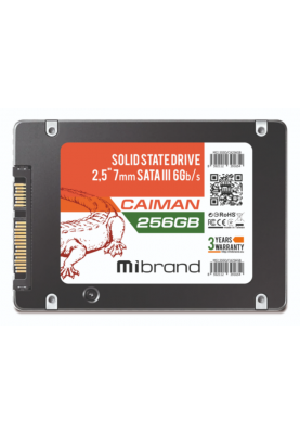 Твердотільний накопичувач 256Gb, Mibrand Caiman, SATA3, 2.5", 3D TLC, 550/460 MB/s, Bulk (MI2.5SSD/CA256GB)