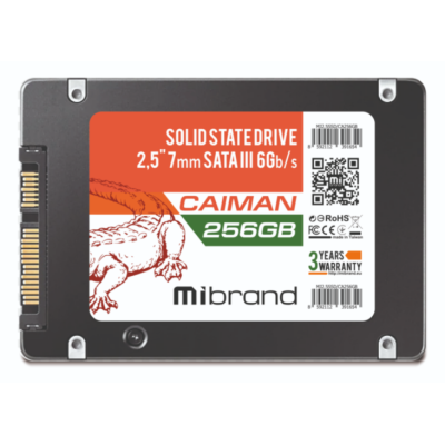 Твердотільний накопичувач 256Gb, Mibrand Caiman, SATA3, 2.5", 3D TLC, 550/460 MB/s, Bulk (MI2.5SSD/CA256GB)