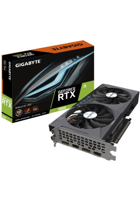 Відеокарта GeForce RTX 3060, Gigabyte, EAGLE Rev. 2.0 (Limited Hash Rate), 12Gb GDDR6, 192-bit, 2xHDMI/2xDP, 1777/15000 MHz, 8-pin (GV-N3060EAGLE-12GD)