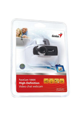 Web камера Genius FaceCam 1000X, Black, 1Mp, 1280x720/30 fps, мікрофон, ручний фокус, багатофункціональний зажим, USB 2.0, 2 м