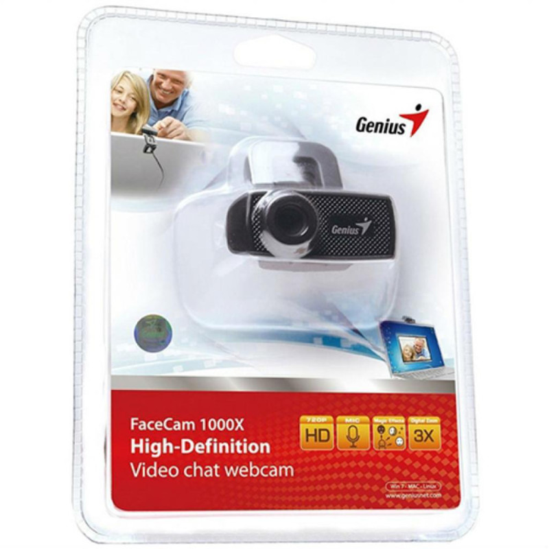 Web камера Genius FaceCam 1000X, Black, 1Mp, 1280x720/30 fps, мікрофон, ручний фокус, багатофункціональний зажим, USB 2.0, 2 м