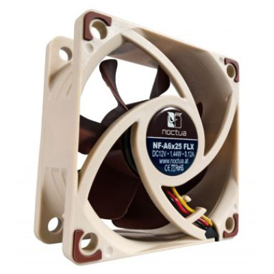 Вентилятор 60 mm, Noctua NF-A6x25 FLX, для корпусу 60x60x25мм SSO2 1600-3000 об/хв 8,2-19,3 дБ бежевий/коричневий