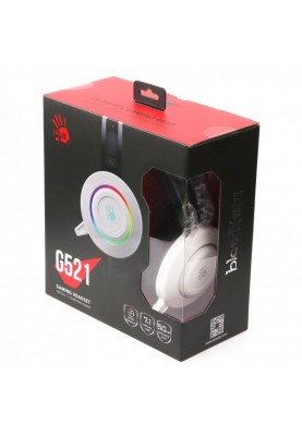 Навушники Bloody G521, White, USB, мікрофон з функцією шумоподавлення, віртуальний звук 7.1, динаміки 50 мм, кругове LED підсвічування, 105 дБ, 16 Ом, 2.3 м