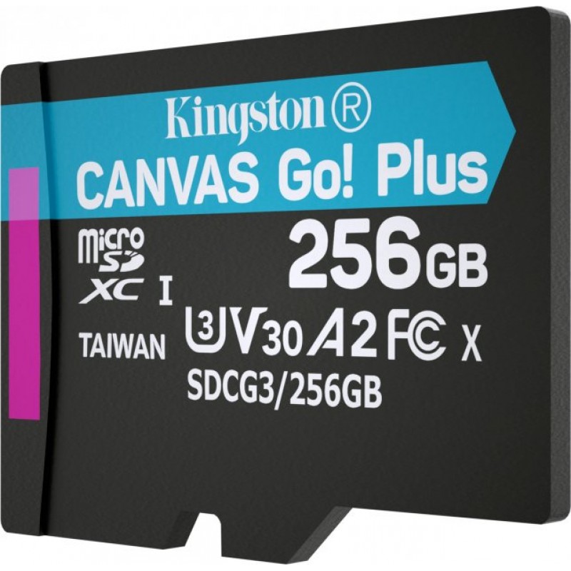 Карта пам'яті microSDXC, 256Gb, Class 10 UHS-I U3 V30 A2, Kingston Canvas Go! Plus, без адаптера, 170/90 MB/s (SDCG3/256GBSP)