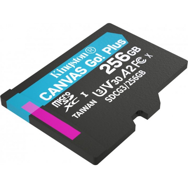 Карта пам'яті microSDXC, 256Gb, Class 10 UHS-I U3 V30 A2, Kingston Canvas Go! Plus, без адаптера, 170/90 MB/s (SDCG3/256GBSP)