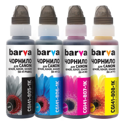 Комплект чорнил Barva Canon GI-41 для G1420, G1460, G2420, G2460, G3420, G3460, C/M/Y/K, 4x100 мл, флакони OneKey (CGI41-1K-MP)