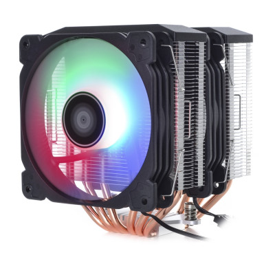 Кулер для процесора Qube QB-OL2100, алюміній та мідні теплові трубки, 2x120 мм RGB, для Intel 20хх/11хх, AMD AMх/FMх