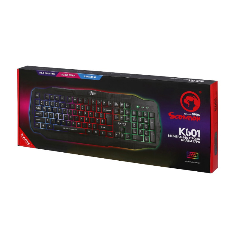 Клавіатура Marvo K601 Black, USB, Multi-LED підсвічування, довжина кабелю 1,5 м. (K601)