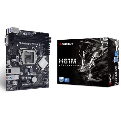 Мат.плата 1155 (H61) Biostar H61MHV3, H61, 2xDDR3, Int.Video(CPU), 4xSATA2, 1xPCI-E 16x 3.0, 1xPCI-E 1x 2.0, ALC897, RTL8111H, 8xUSB2.0, VGA/HDMI, MicroATX
