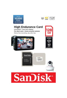 Карта пам'яті microSDXC, 128Gb, SanDisk High Endurance, Class10 UHS-I U3 V30, SD адаптер (SDSQQNR-128G-GN6IA)