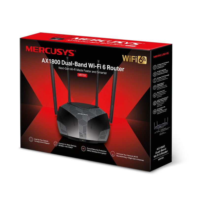 Роутер Mercusys MR70X Wi-Fi 802.11ax, 1775Mb, 3 LAN 10/100/1000Mb, підтримка MU-MIMO/MIMO