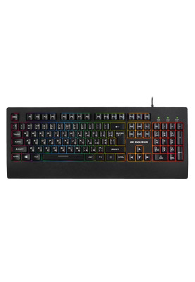 Клавіатура 2E KG330 GAMING, Black, USB, мембранна, LED підсвічування, незнімна підставка під зап'ястя, водонепроникна конструкція, 1.5 м (2E-KG330UBK)