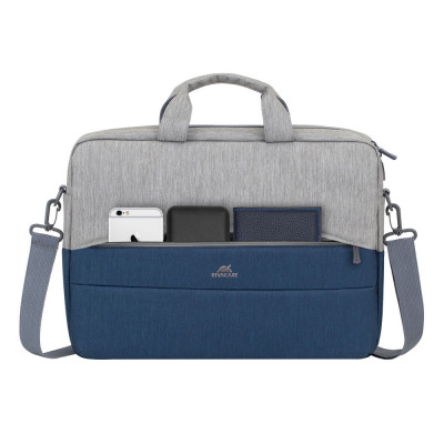 Сумка для ноутбука 15.6" RivaCase Prater, Grey/Dark Blue, поліестер, 420x310x65 мм (7532)